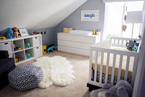Habitación bebé en gris y blanco