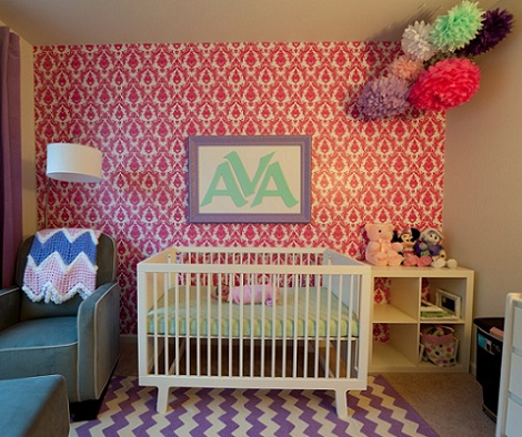 habitación bebé rosa papel